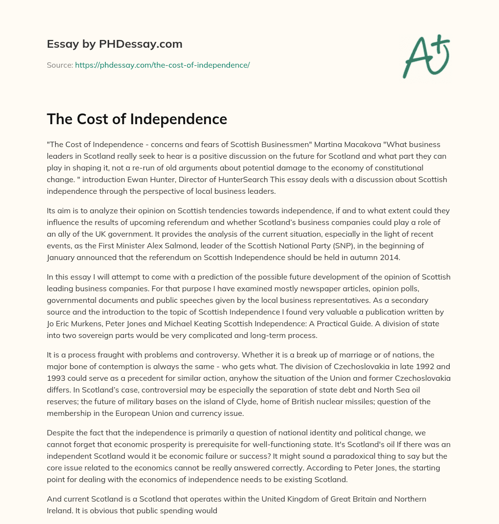 The Cost of Independence essay