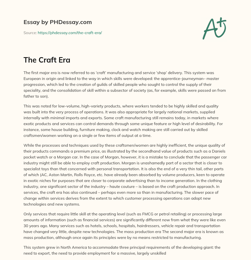 The Craft Era essay