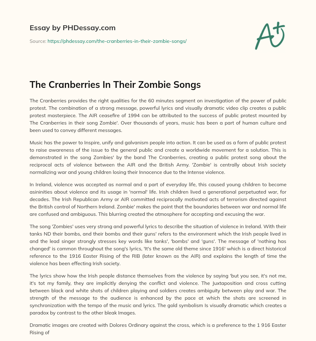 The Cranberries In Their Zombie Songs essay