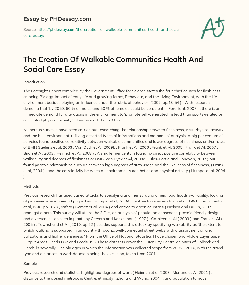 The Creation Of Walkable Communities Health And Social Care Essay essay