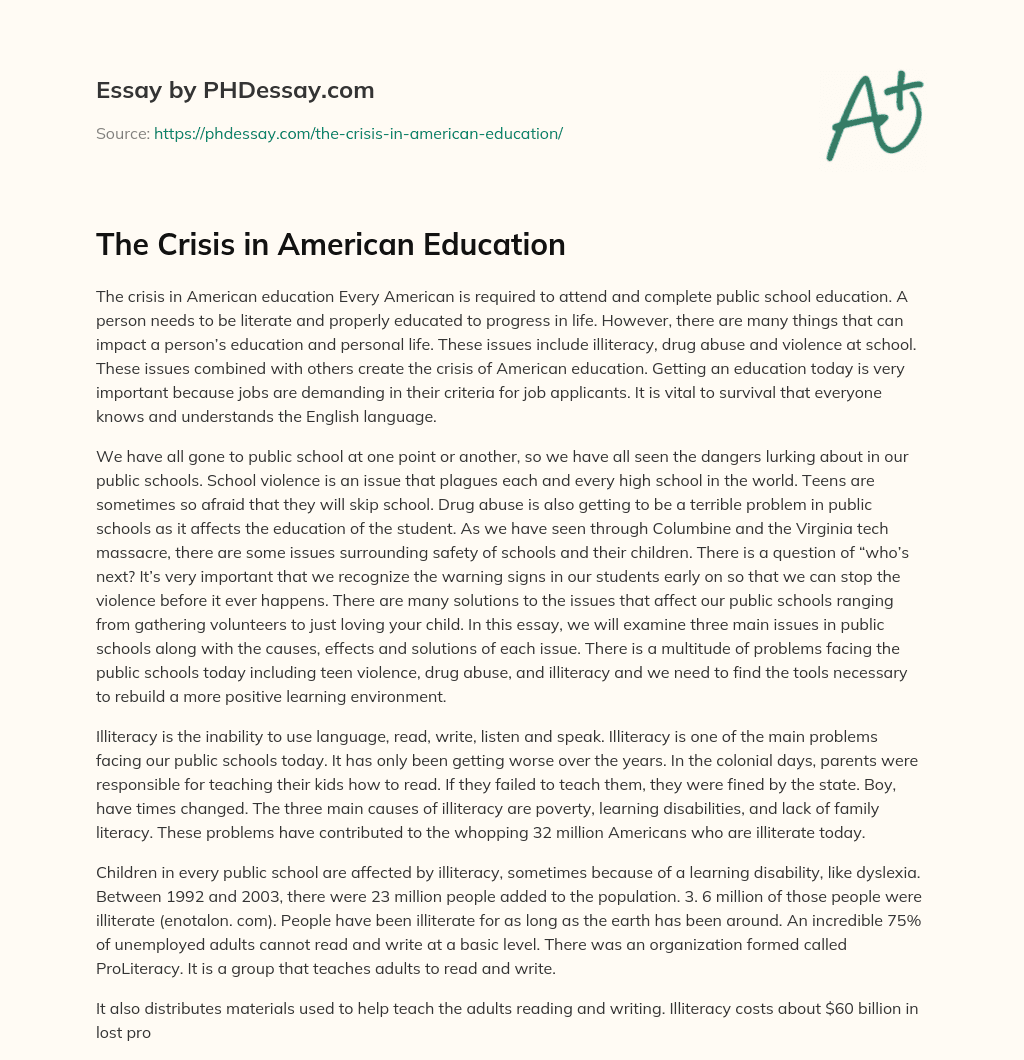 The Crisis in American Education essay