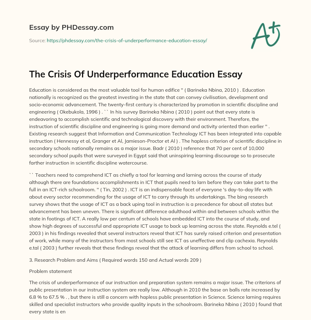 The Crisis Of Underperformance Education Essay essay