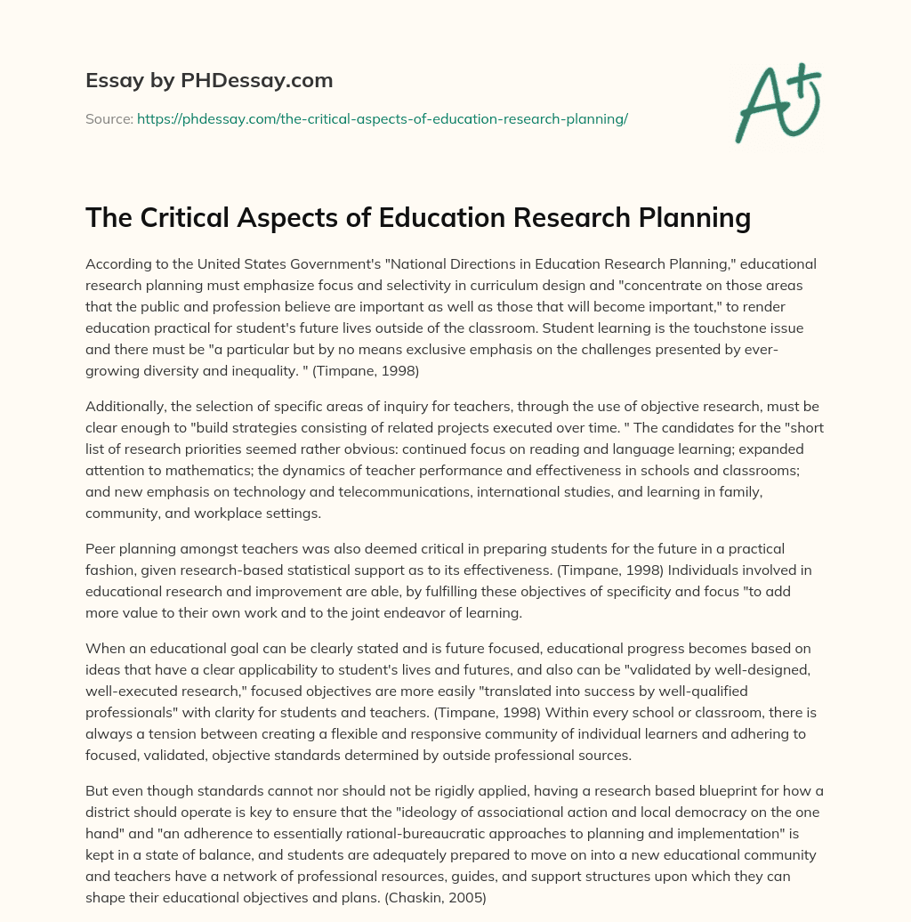 The Critical Aspects of Education Research Planning essay
