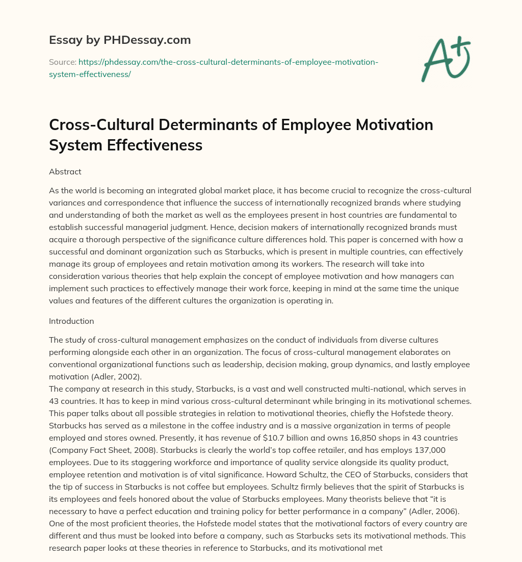 Cross-Cultural Determinants of Employee Motivation System Effectiveness essay