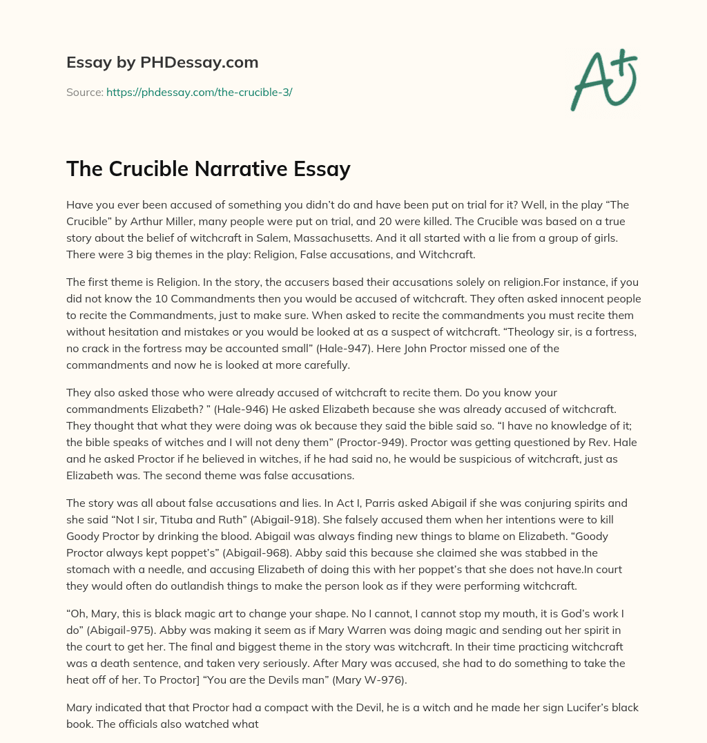 The Crucible Narrative Essay essay