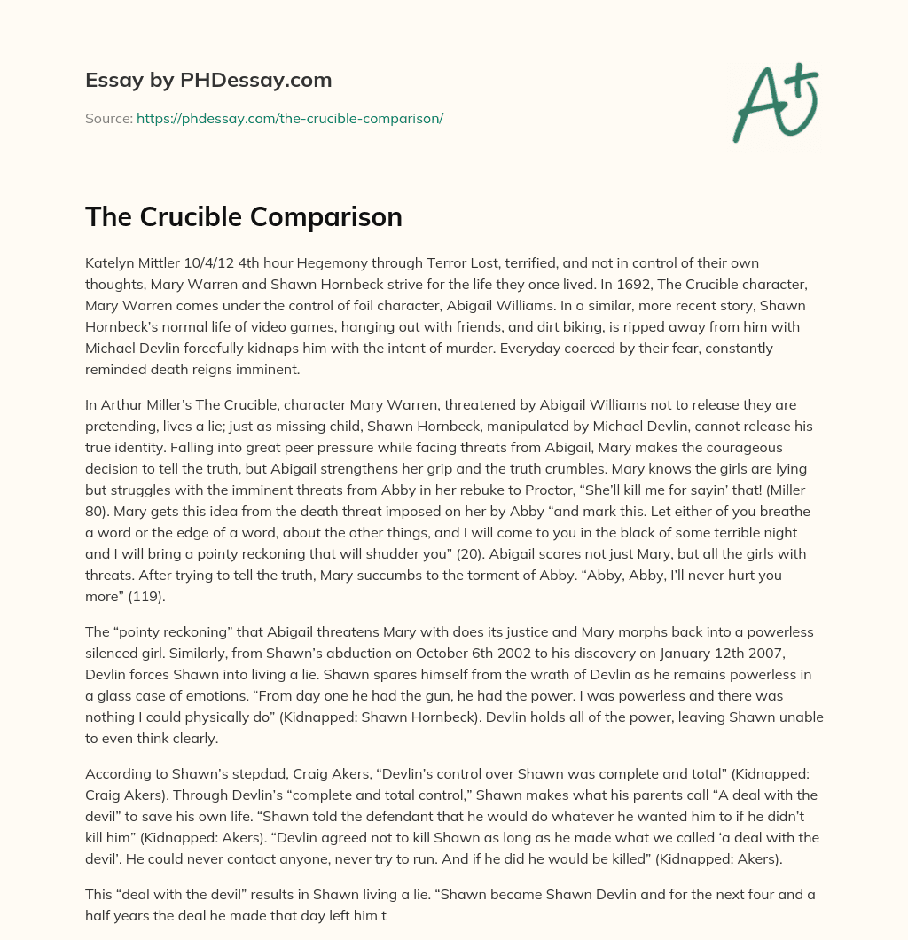 The Crucible Comparison essay