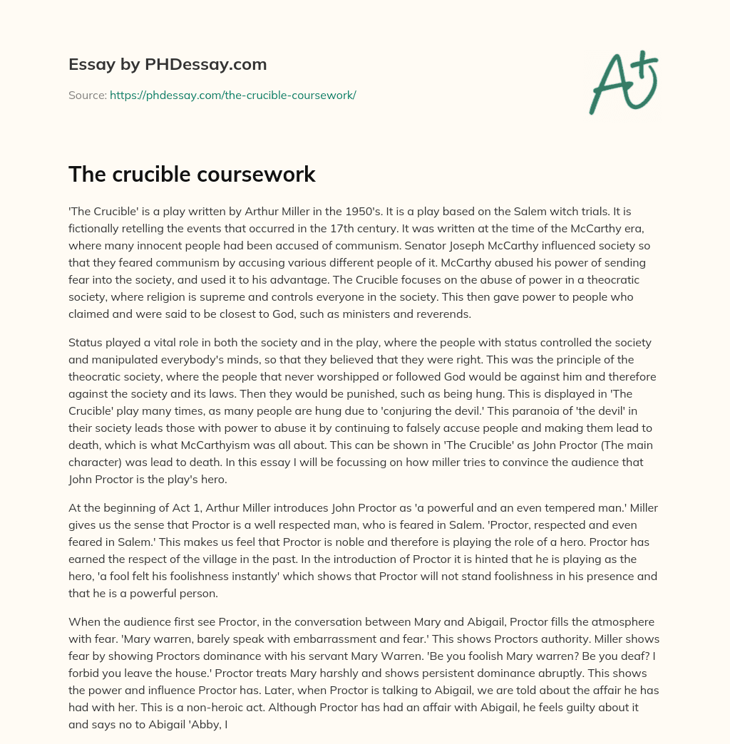The crucible coursework essay