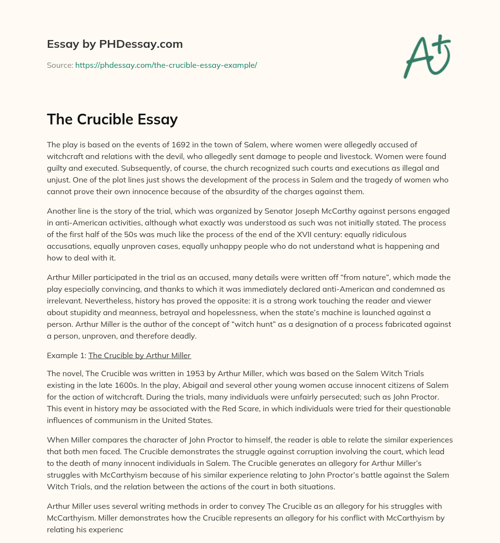 the crucible literary analysis essay