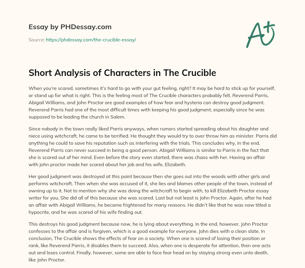 the crucible literary analysis essay examples
