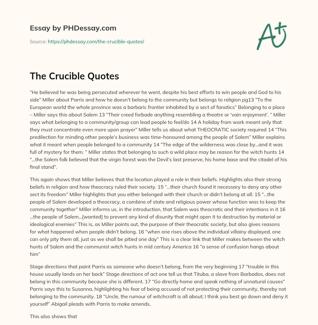 The Crucible Quotes essay