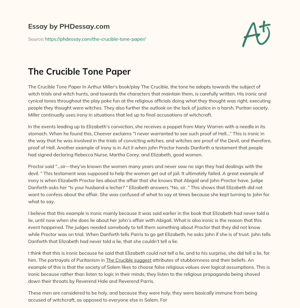 The Crucible Tone Paper essay