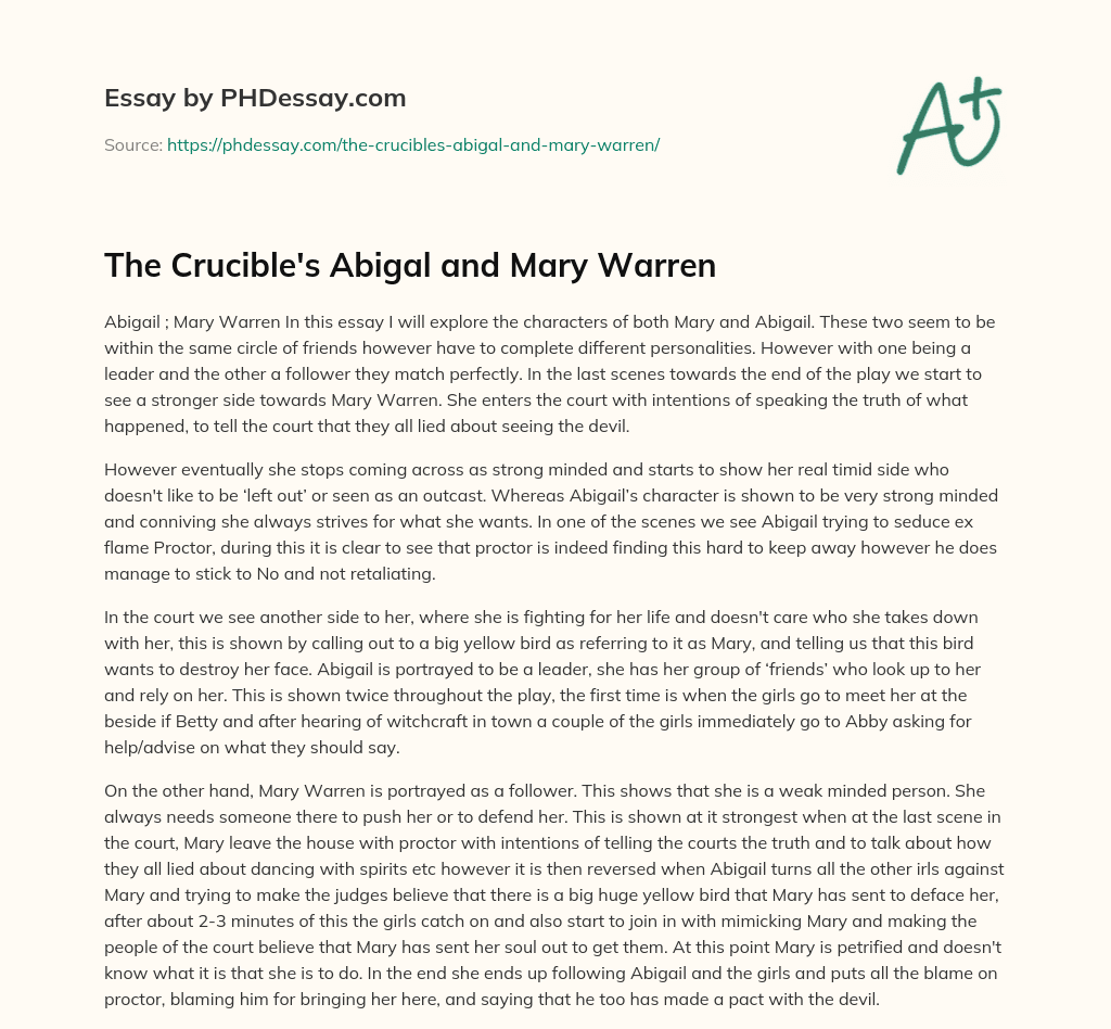 mary warren the crucible essay
