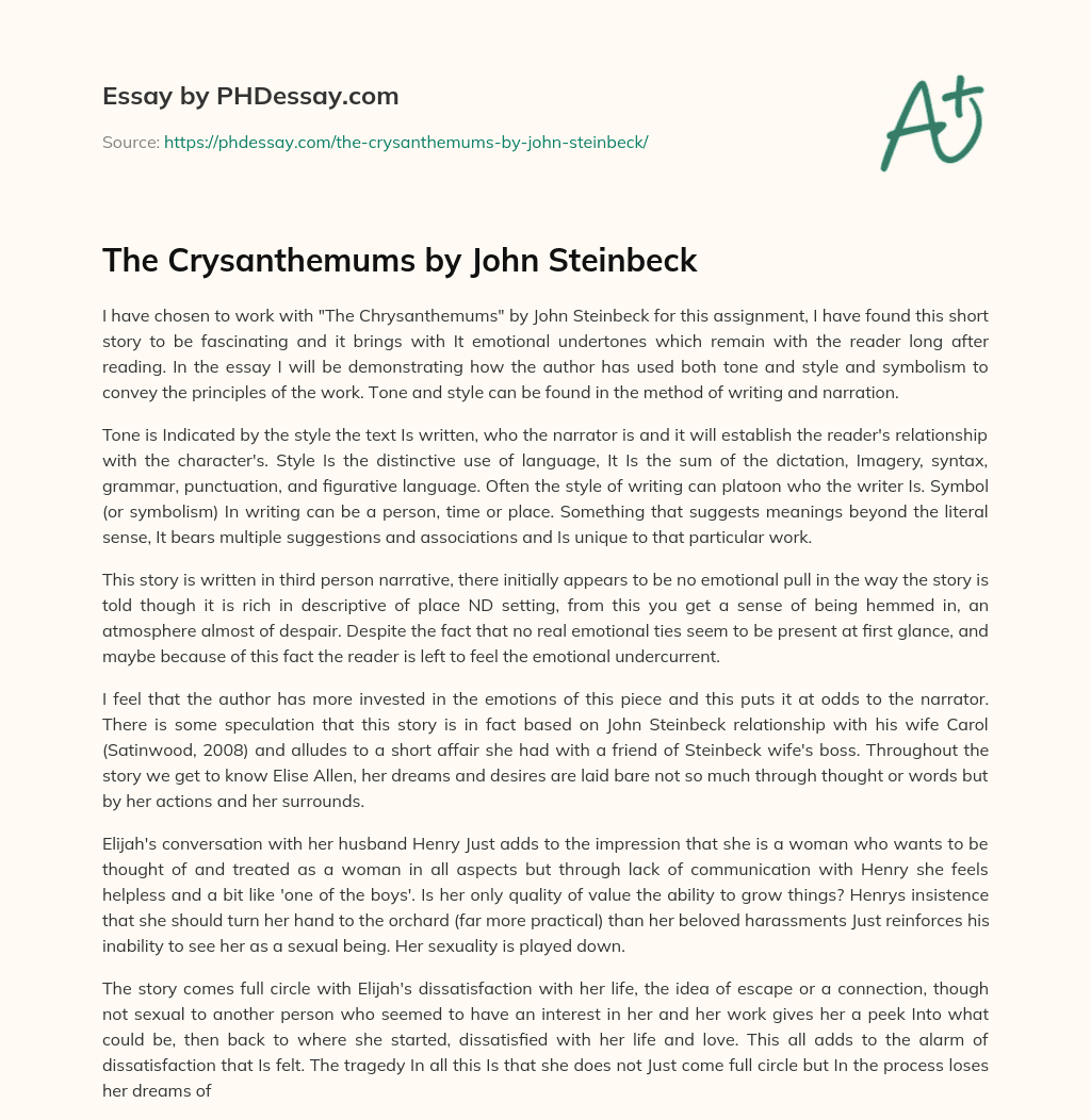 The Crysanthemums by John Steinbeck essay