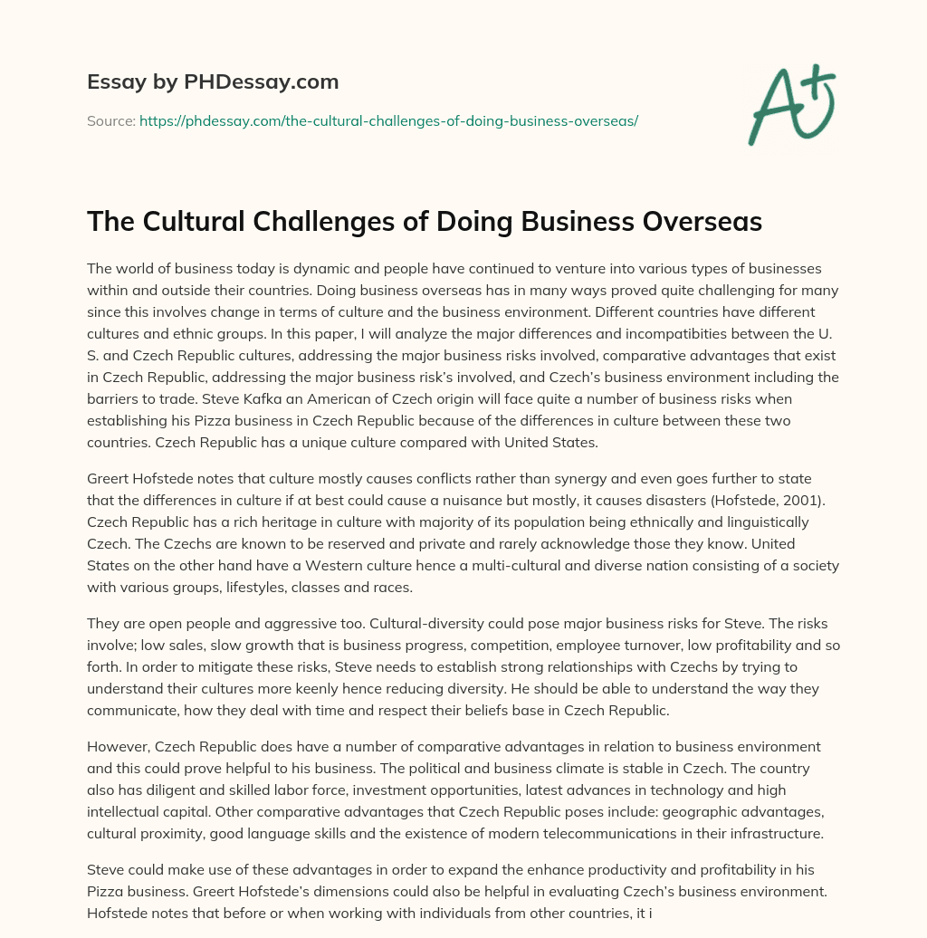 The Cultural Challenges of Doing Business Overseas essay