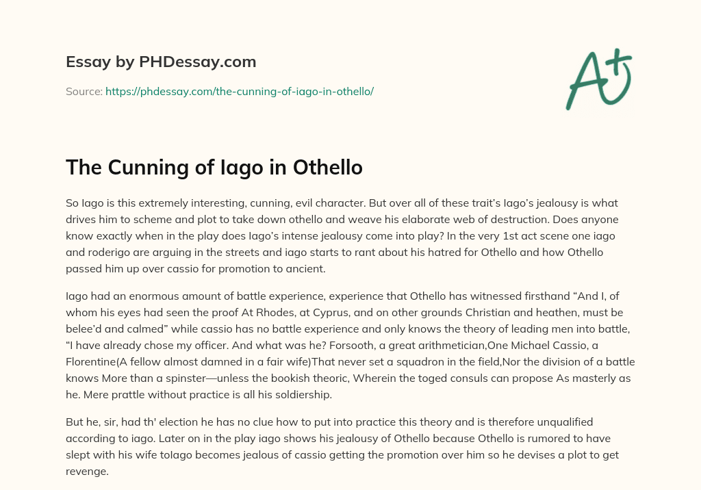 The Cunning of Iago in Othello essay