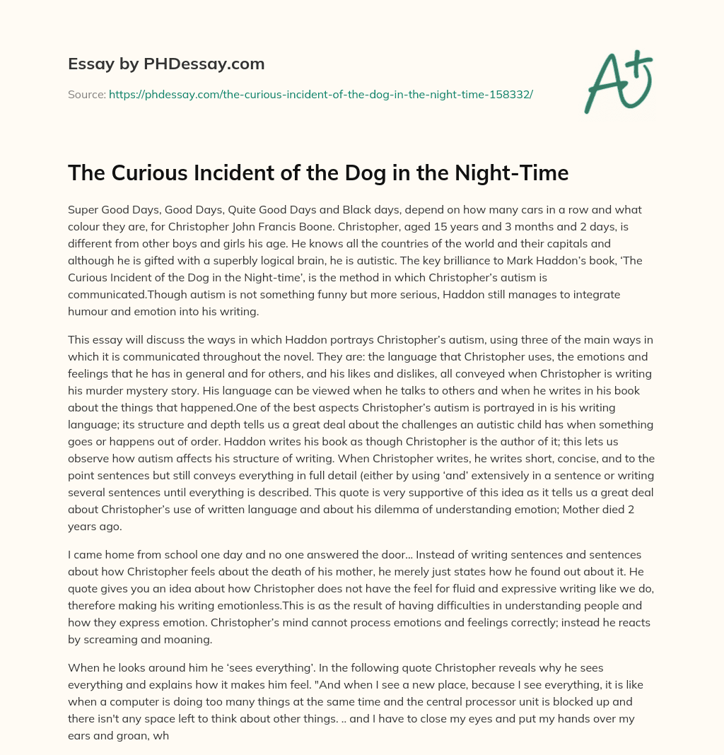 The Curious Incident of the Dog in the Night-Time - PHDessay.com