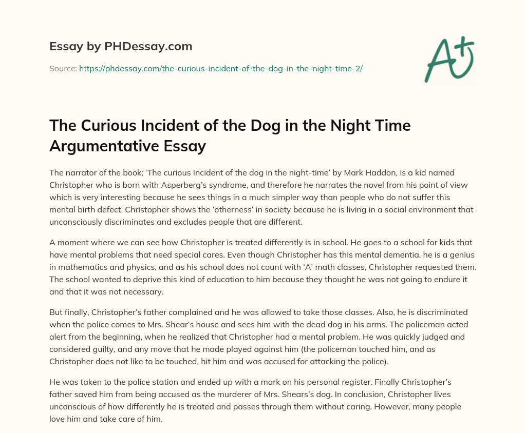 The Curious Incident of the Dog in the Night Time Argumentative Essay
