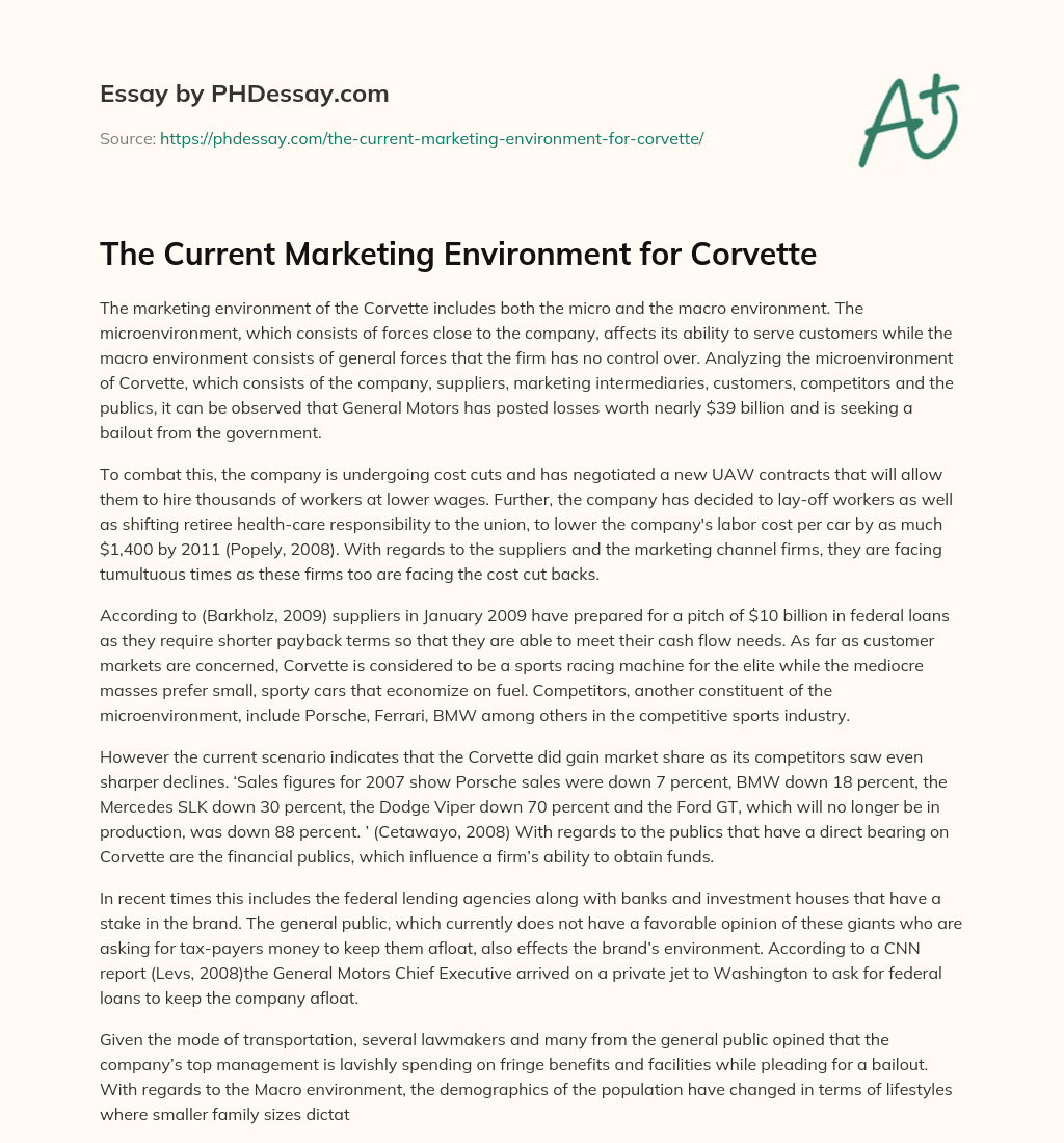 The Current Marketing Environment for Corvette essay