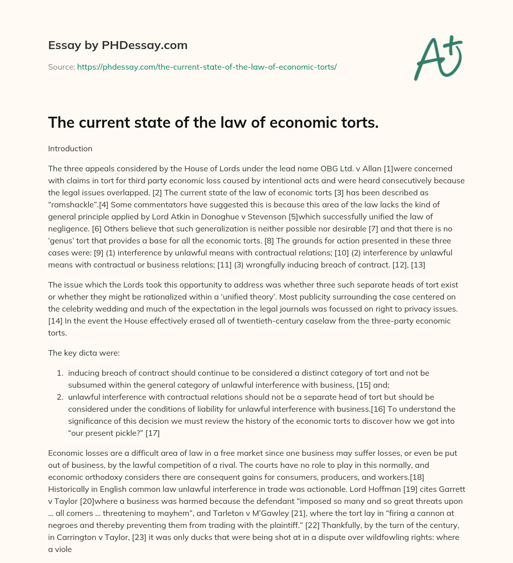 The current state of the law of economic torts. essay