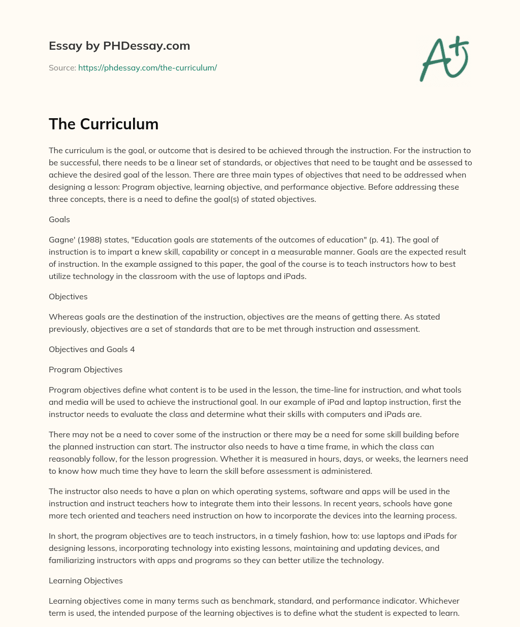 The Curriculum essay