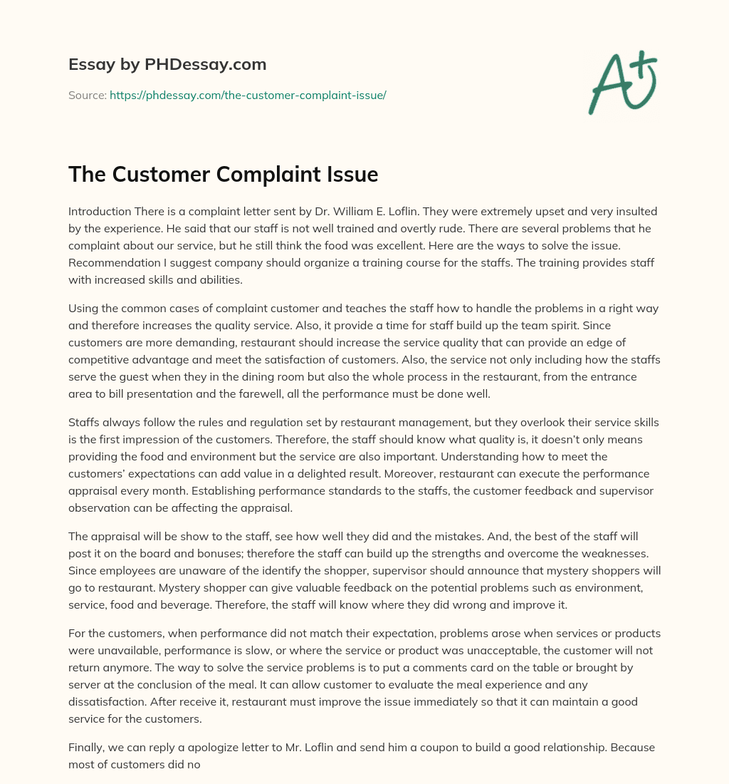 customer complaints essay