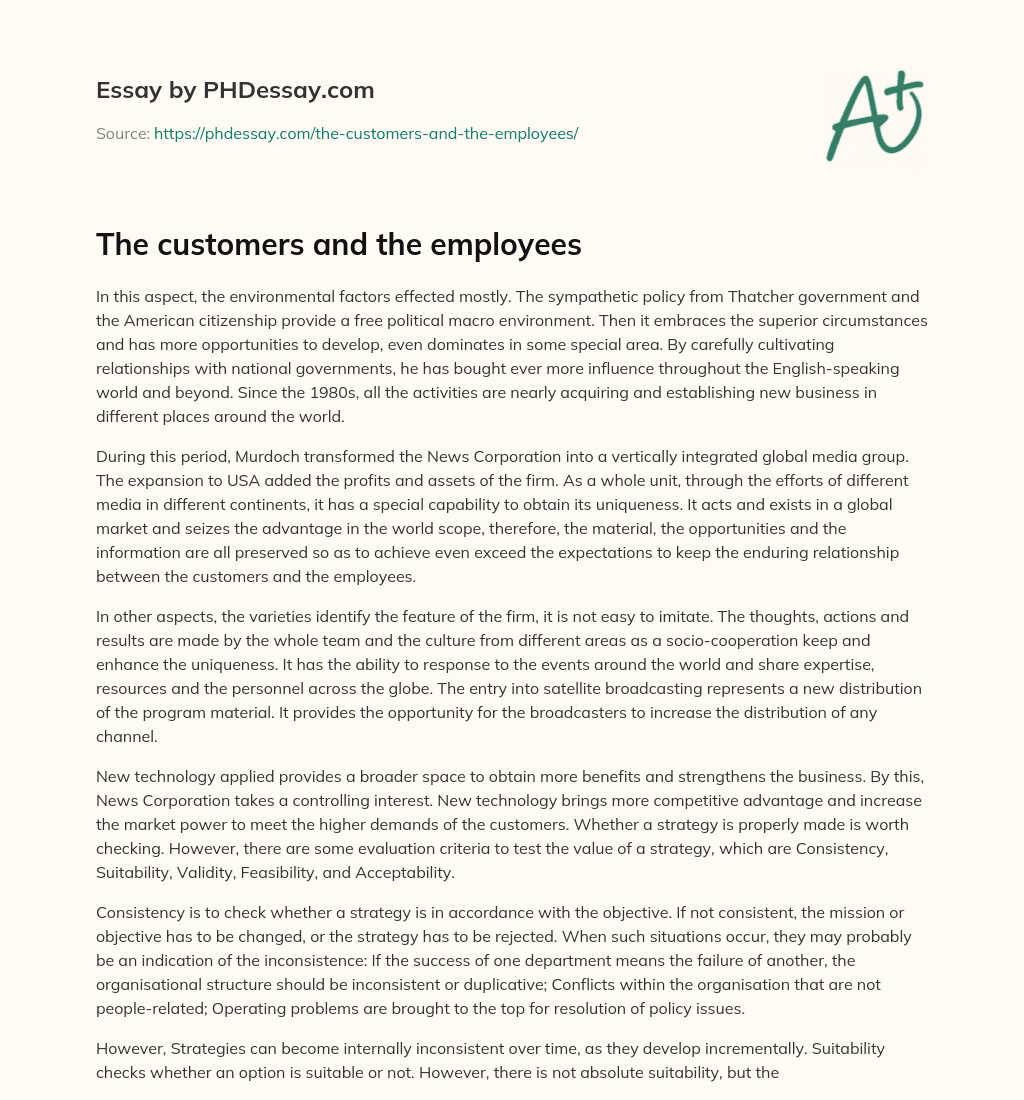 The customers and the employees essay