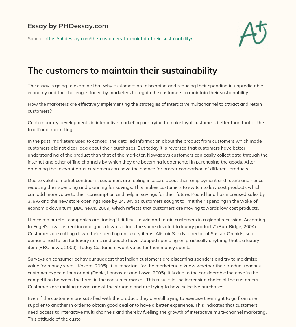 The customers to maintain their sustainability essay