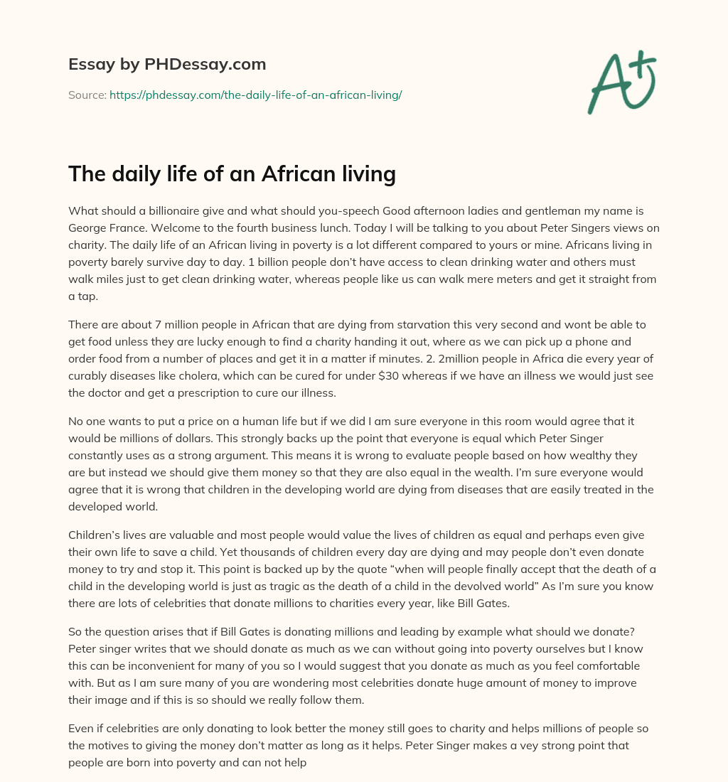 The daily life of an African living essay