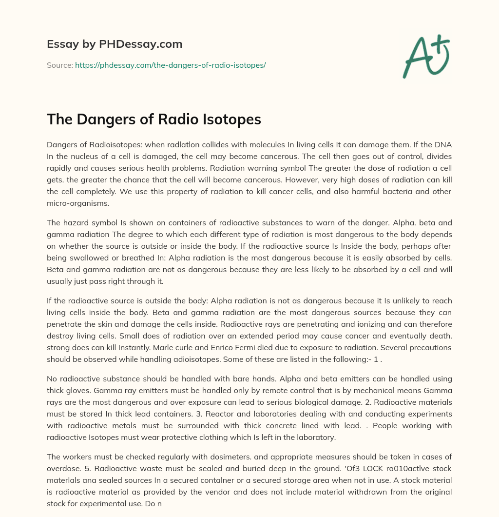 The Dangers of Radio Isotopes essay