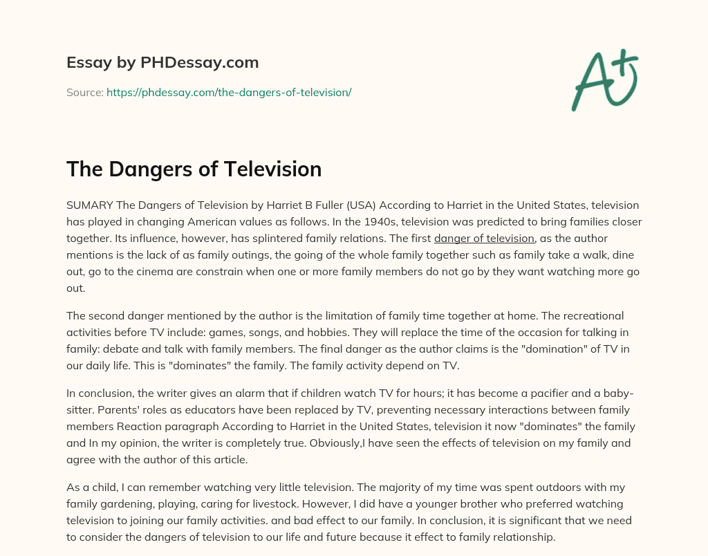 The Dangers of Television essay