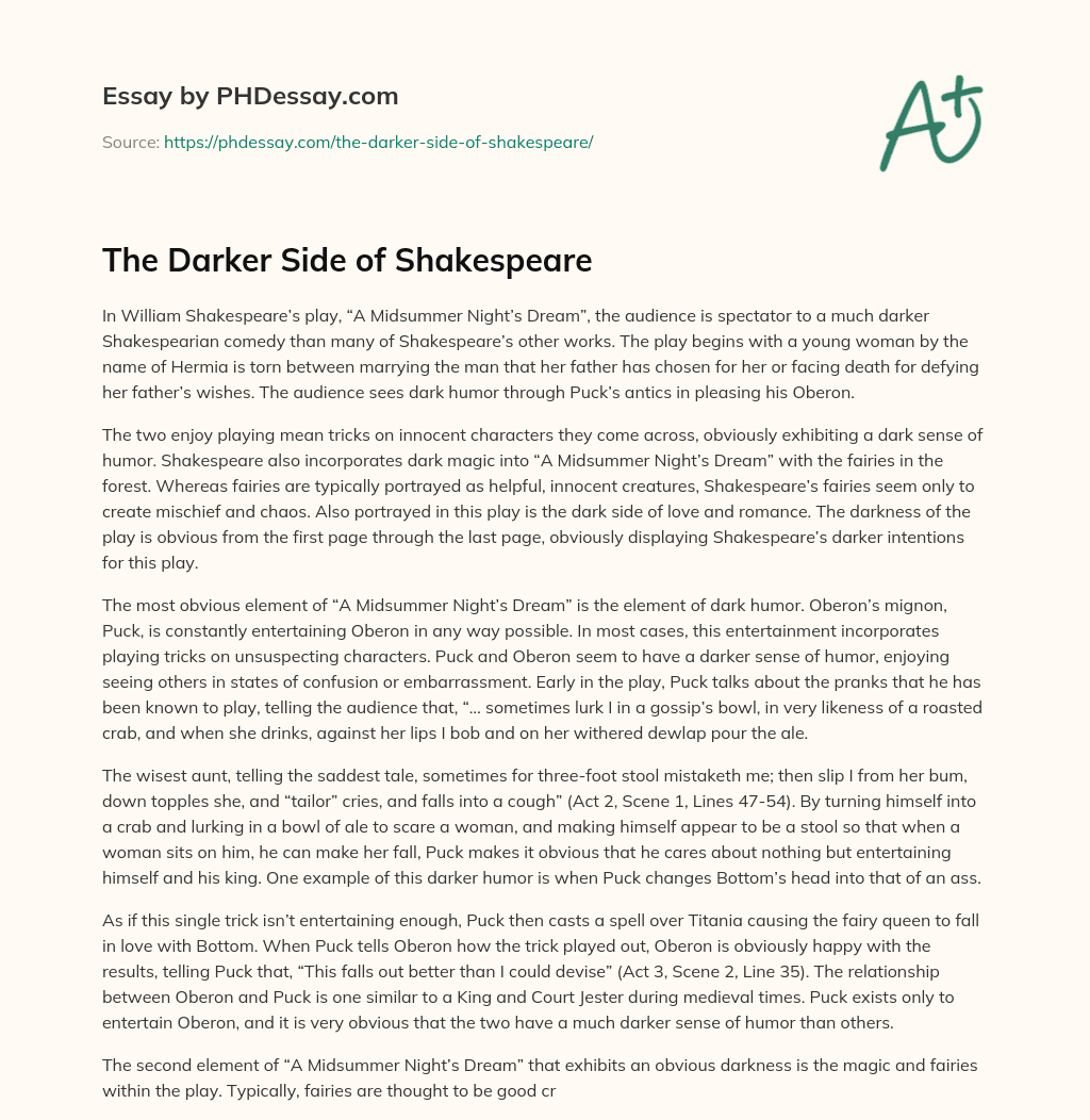 The Darker Side of Shakespeare essay