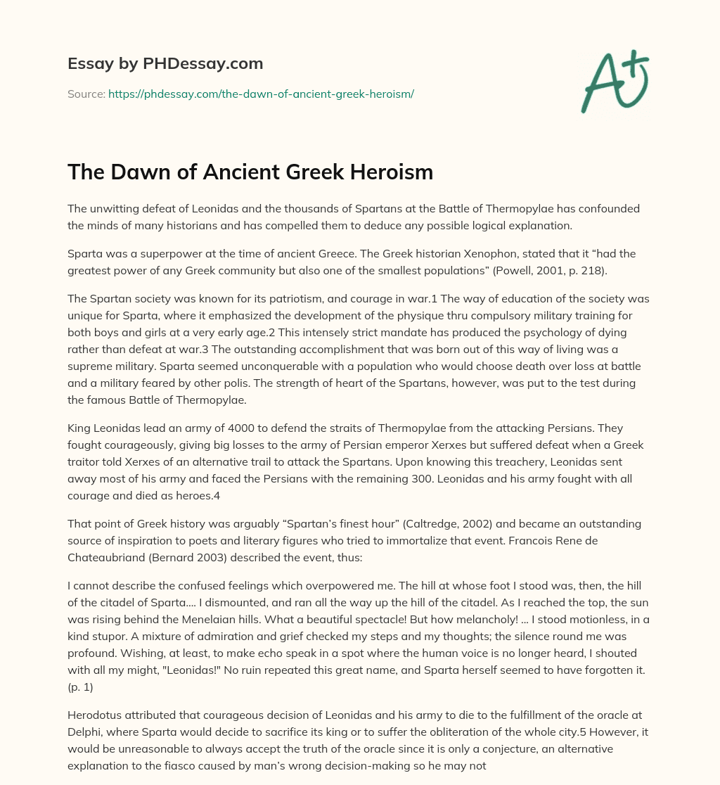 The Dawn of Ancient Greek Heroism essay