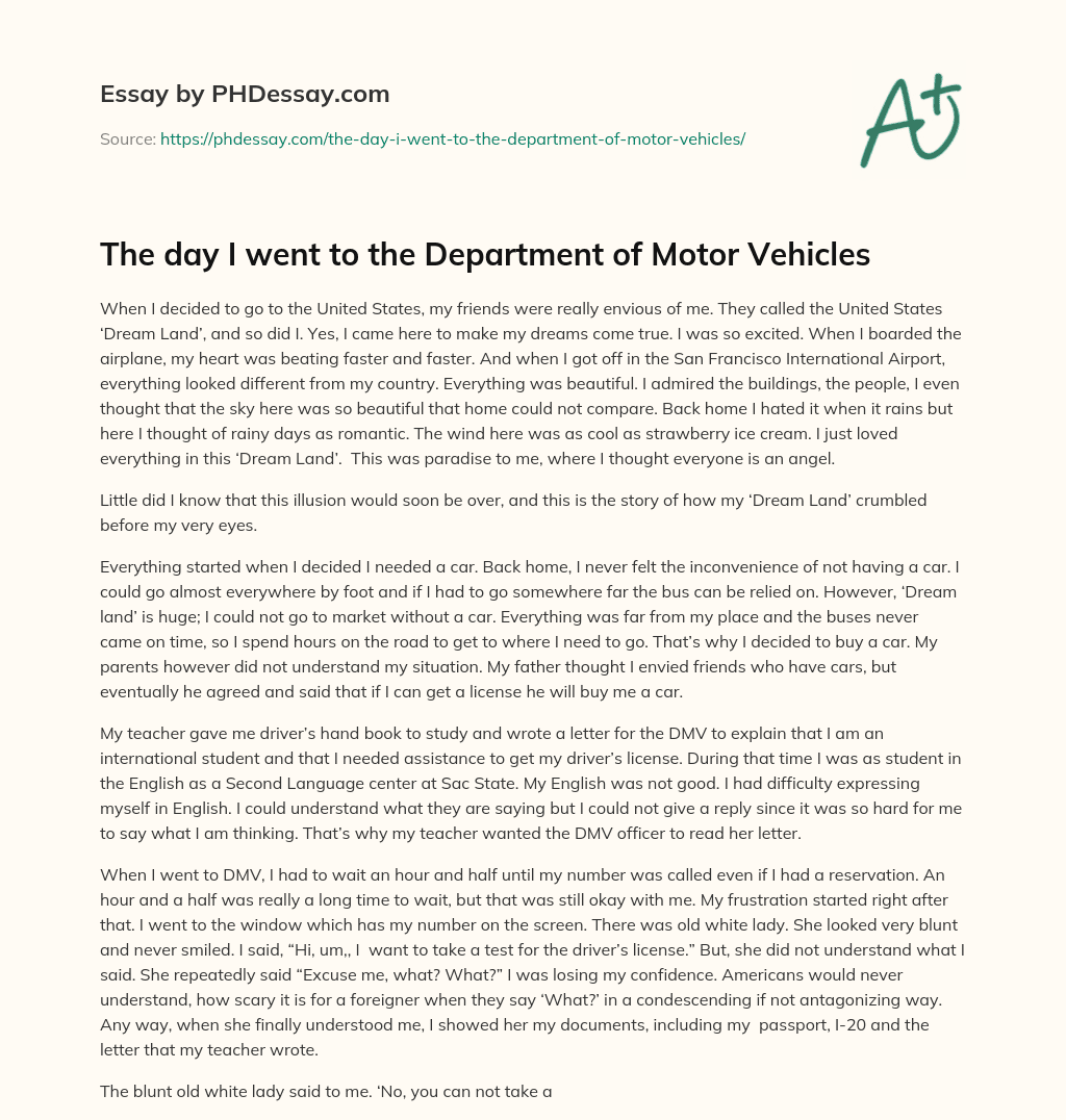The day I went to the Department of Motor Vehicles essay