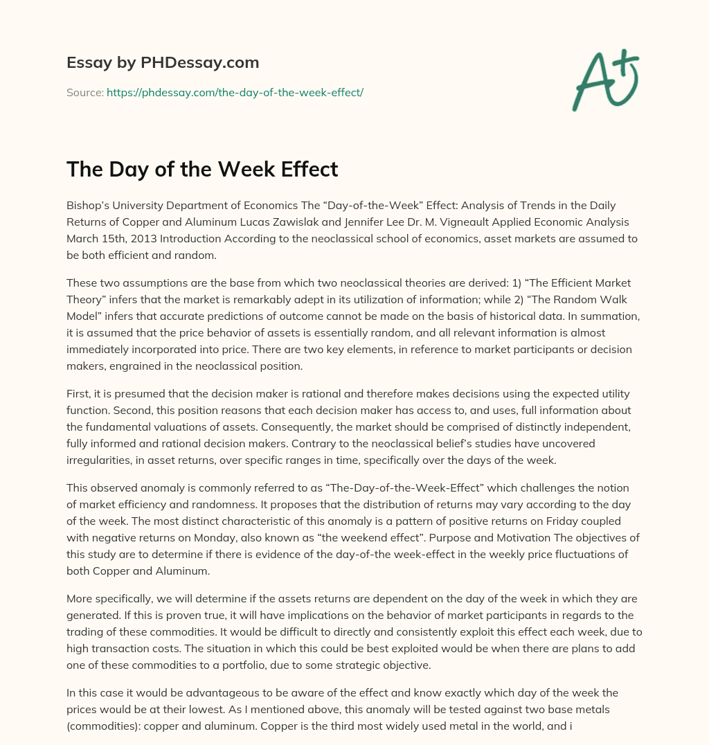 The Day of the Week Effect essay