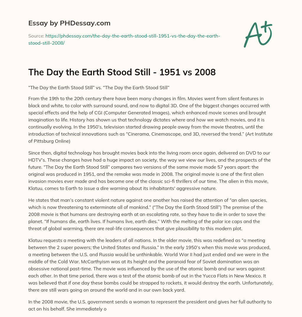 The Day the Earth Stood Still – 1951 vs 2008 essay