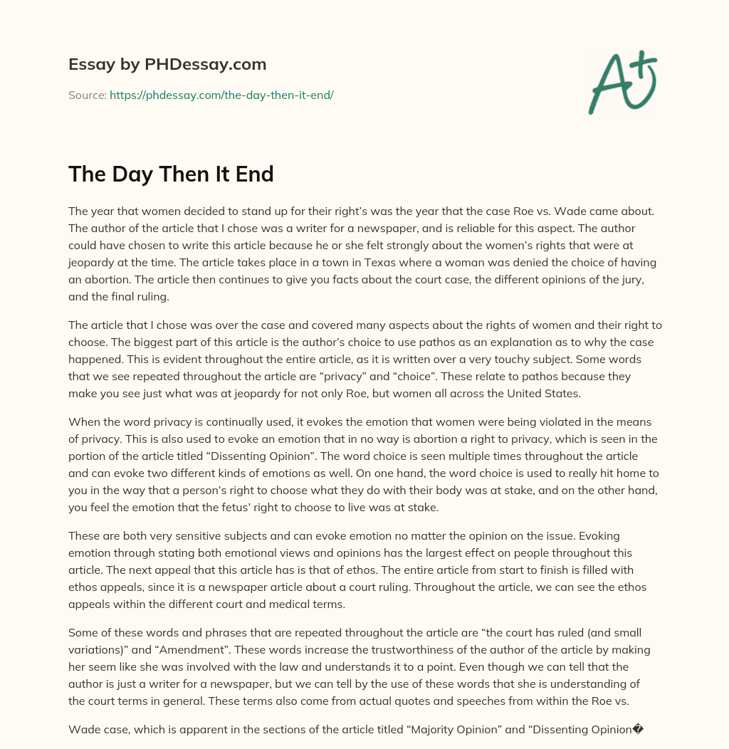 The Day Then It End essay