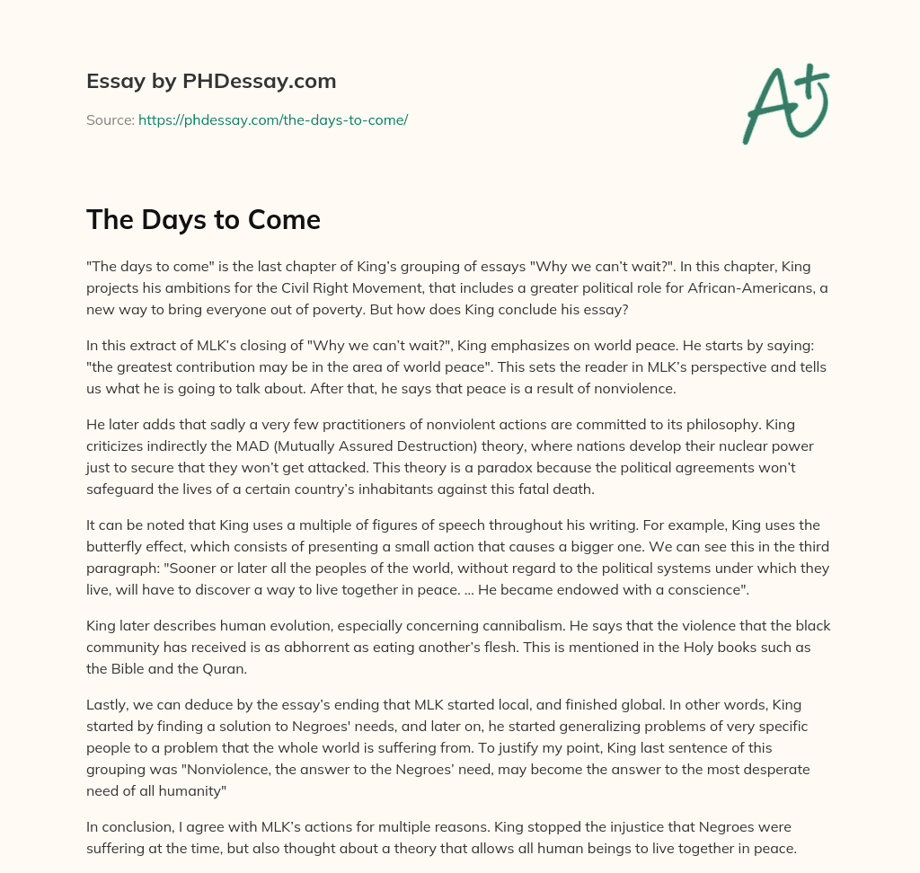 The Days to Come essay