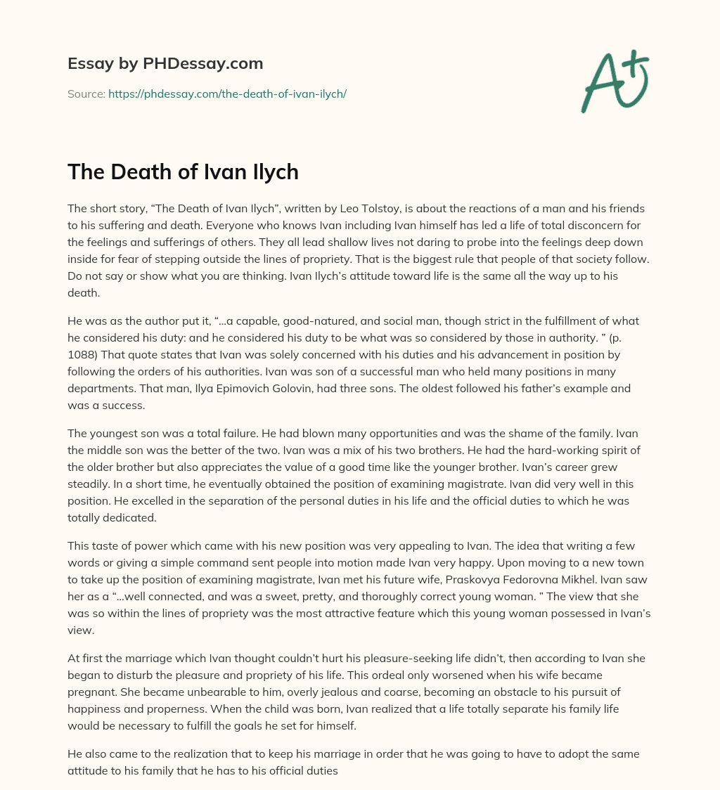 The Death of Ivan Ilych essay