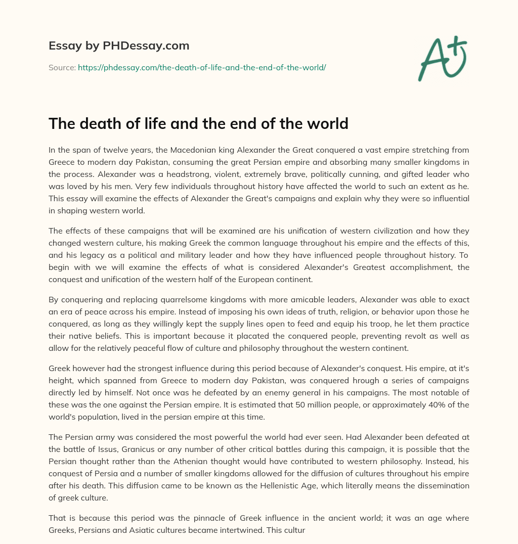 The death of life and the end of the world essay