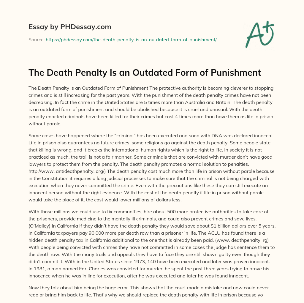 The Death Penalty Is an Outdated Form of Punishment essay