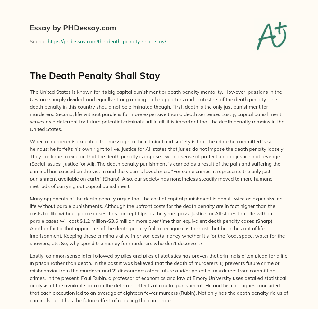 The Death Penalty Shall Stay essay