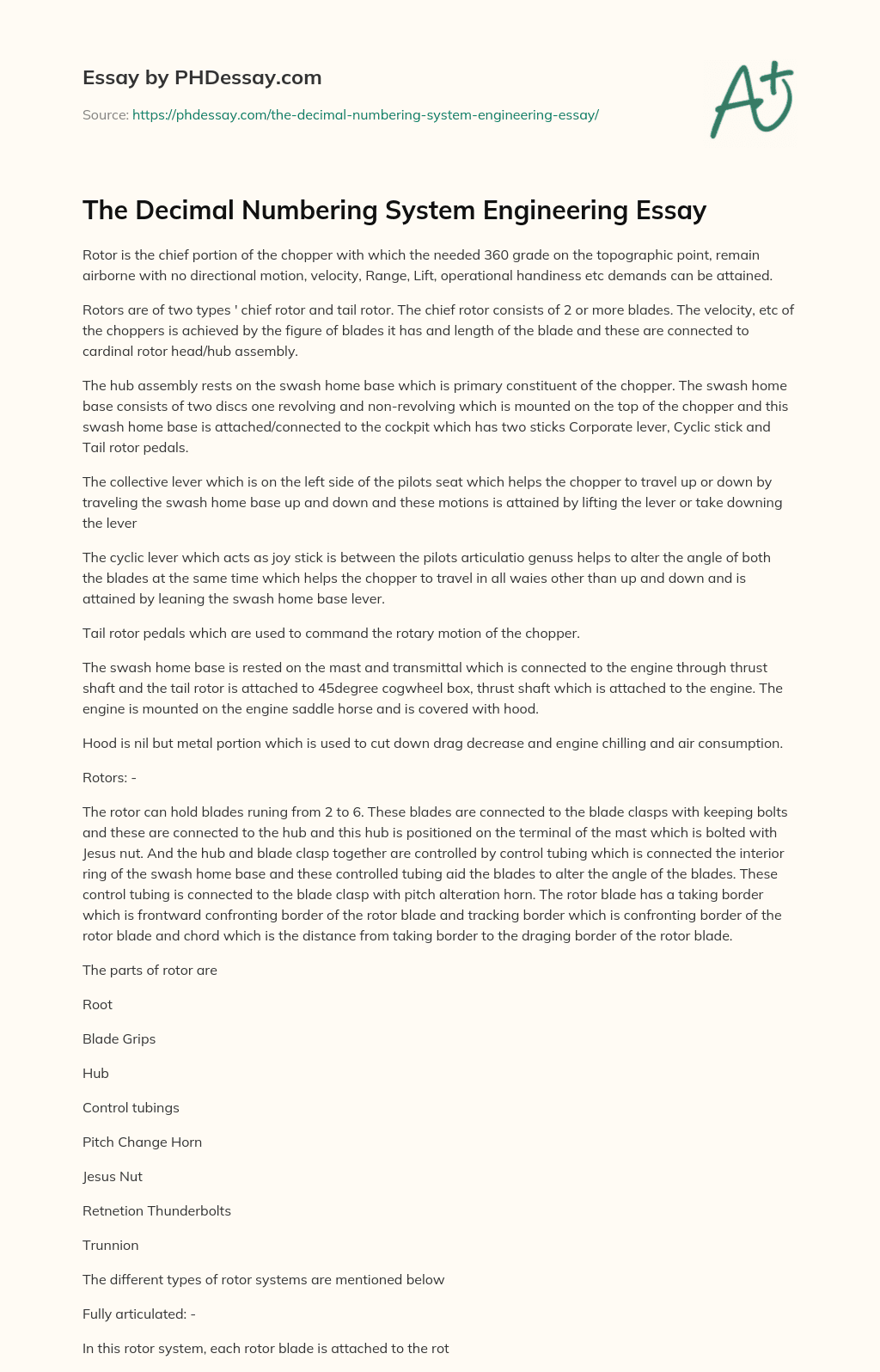 The Decimal Numbering System Engineering Essay essay