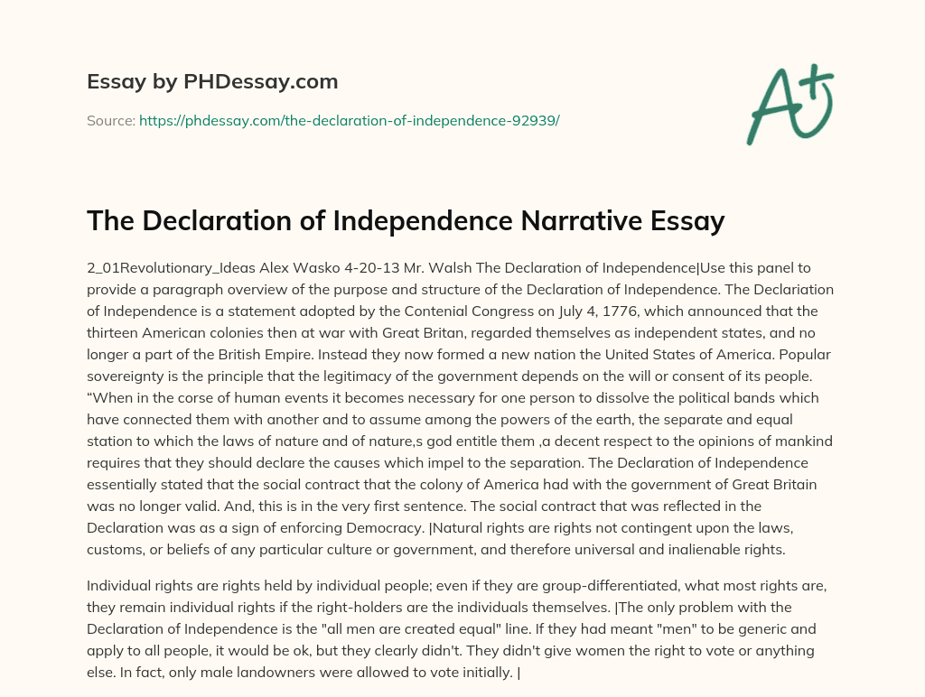 narrative essay about independence