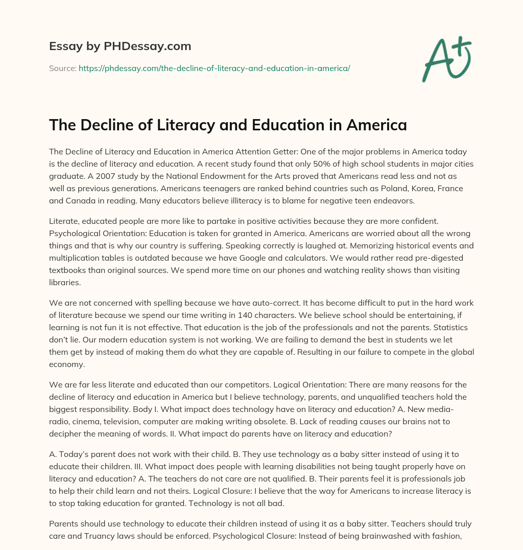 The Decline of Literacy and Education in America essay