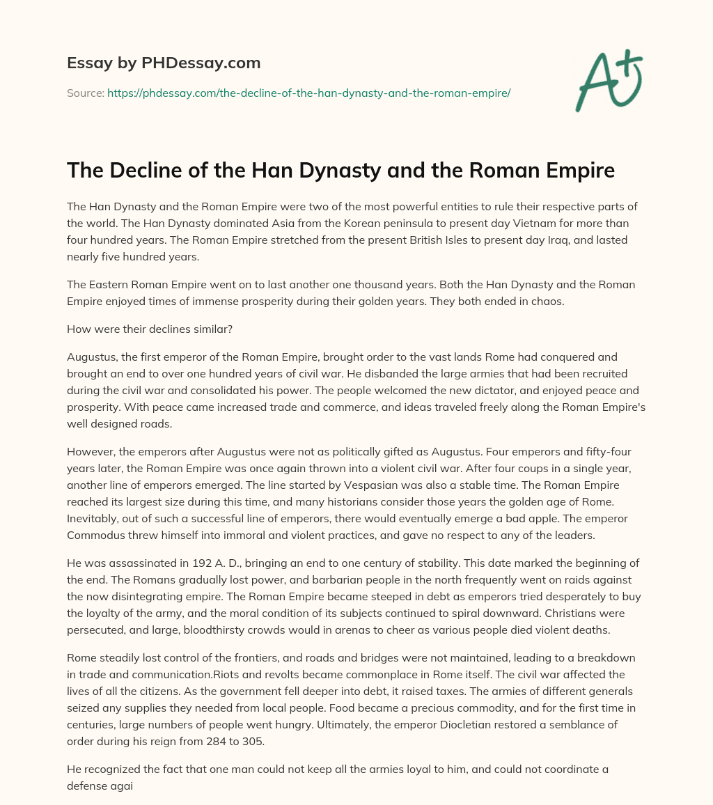 The Decline of the Han Dynasty and the Roman Empire essay