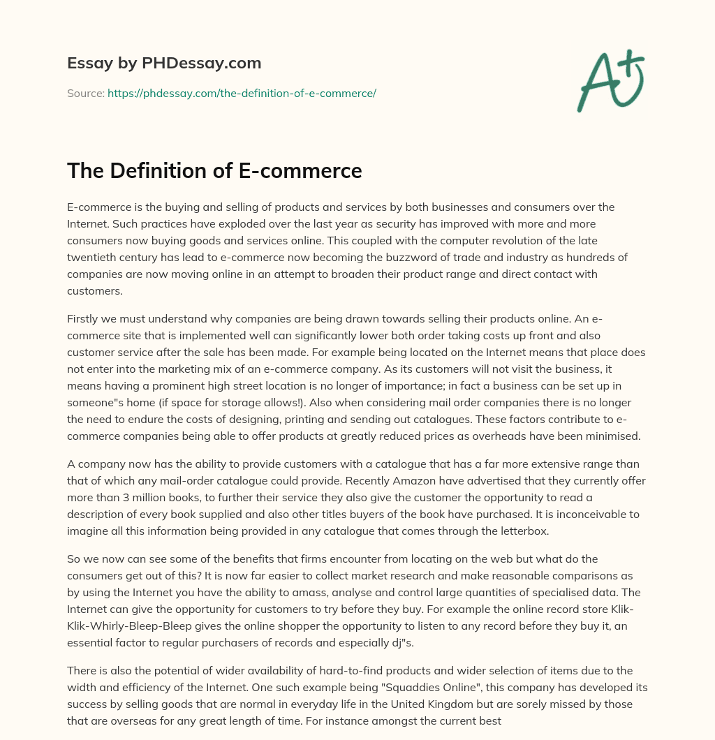 The Definition of E-commerce essay