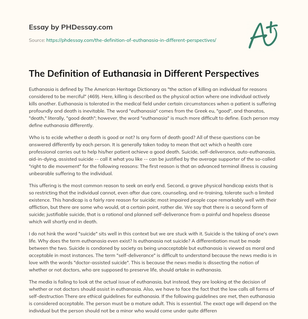 The Definition of Euthanasia in Different Perspectives essay