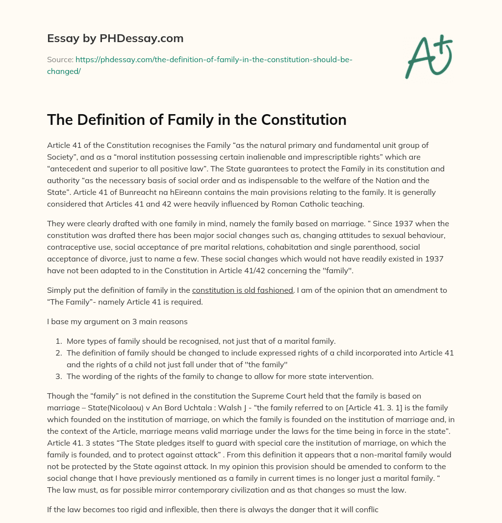 The Definition of Family in the Constitution essay