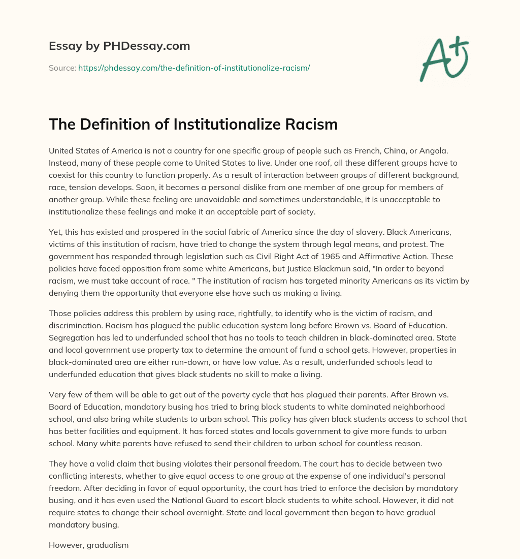 The Definition of Institutionalize Racism essay