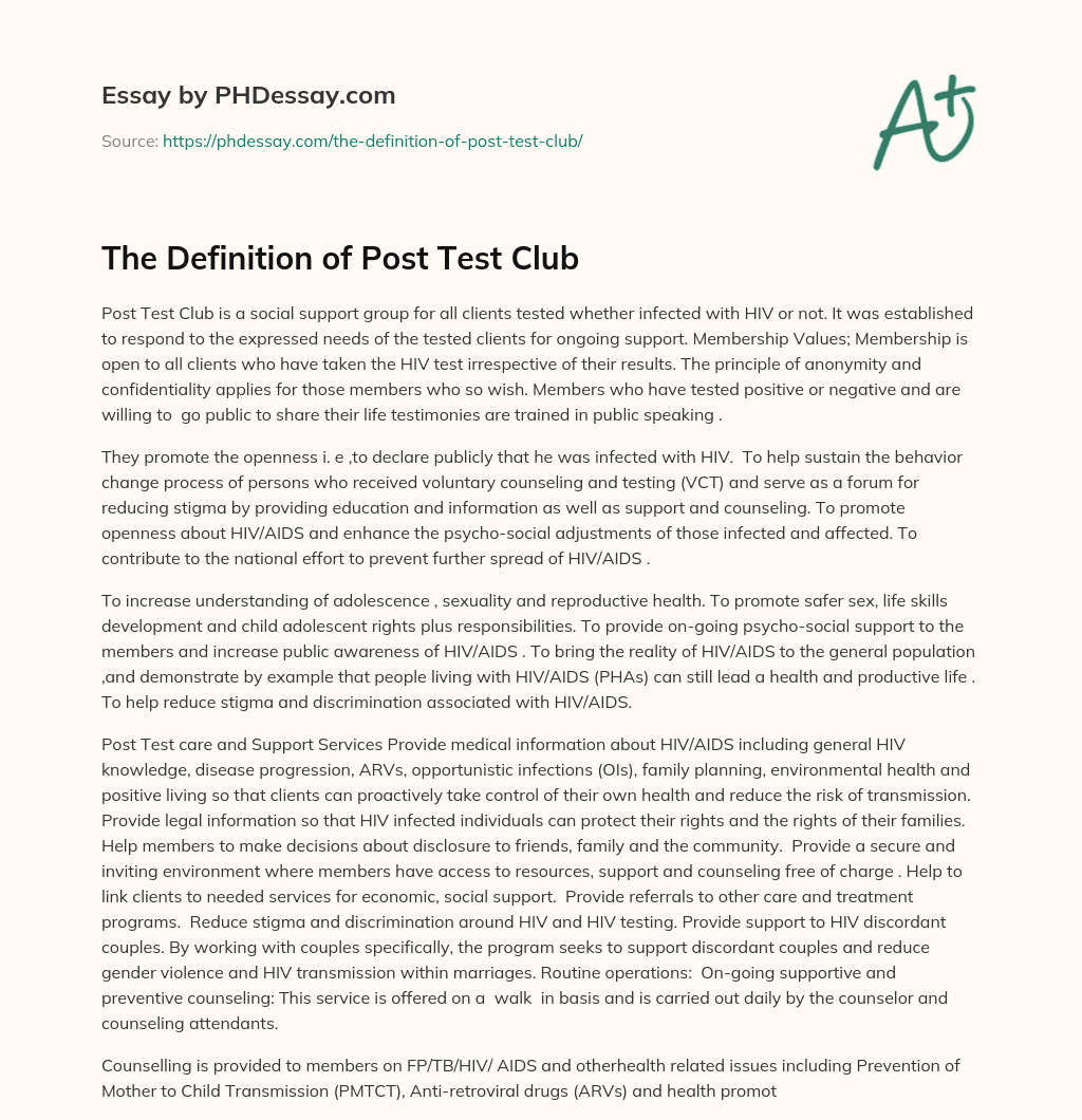 The Definition of Post Test Club essay